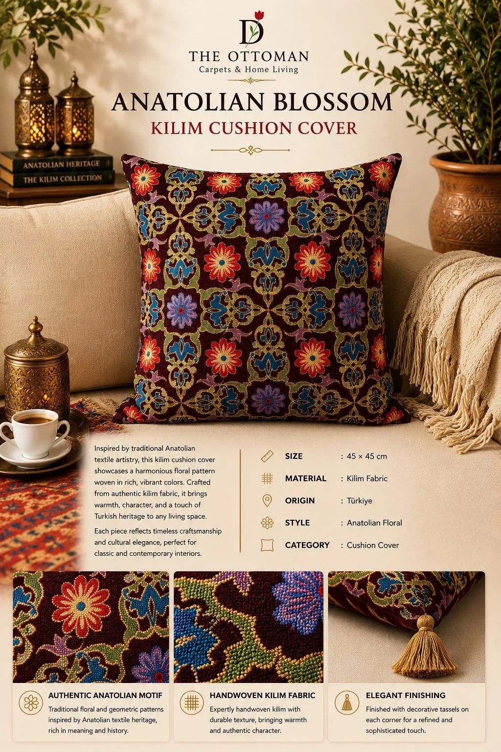 Anatolian Blossom Kilim Cushion Cover
