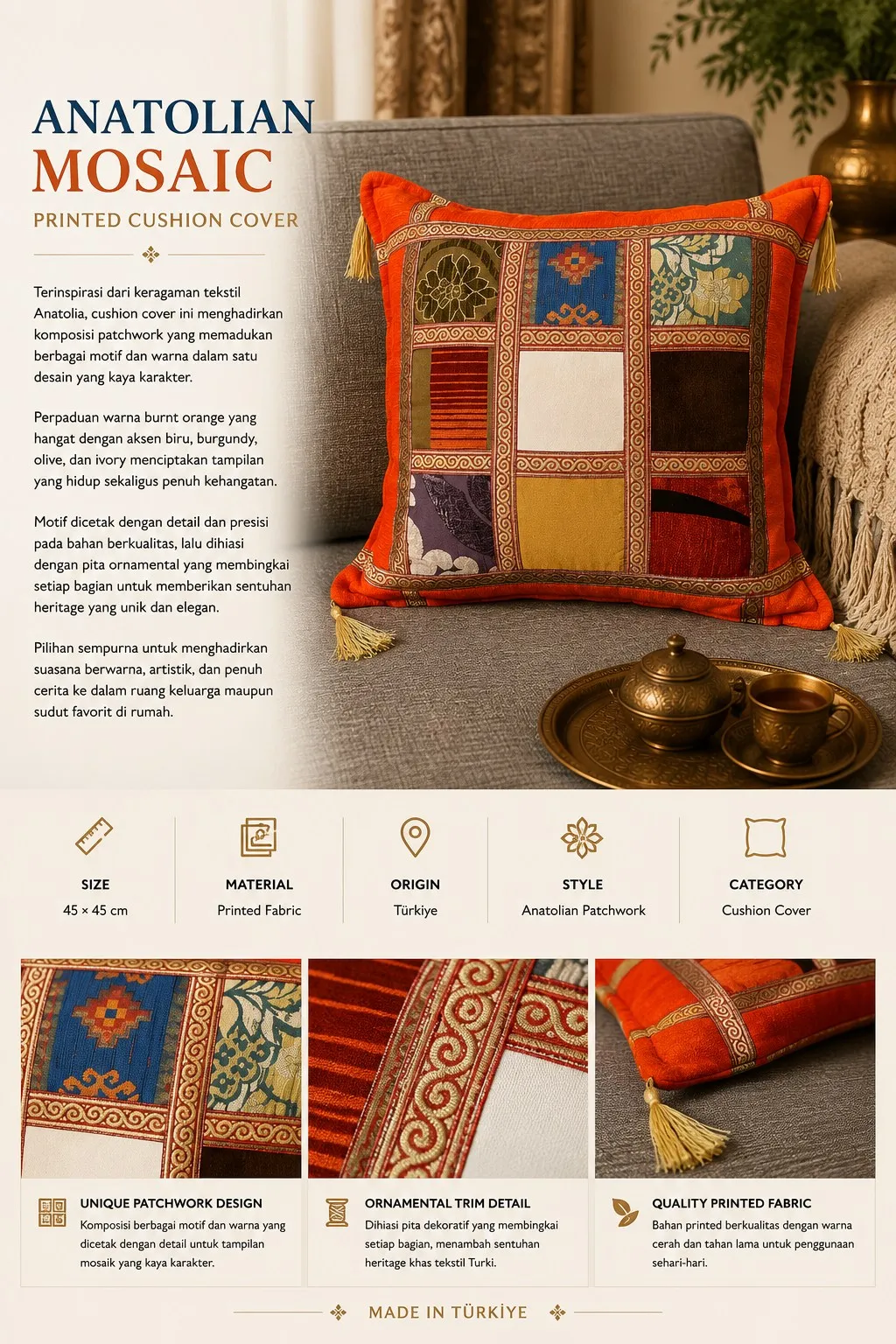 Anatolian Mosaic Printed Cushion Cover