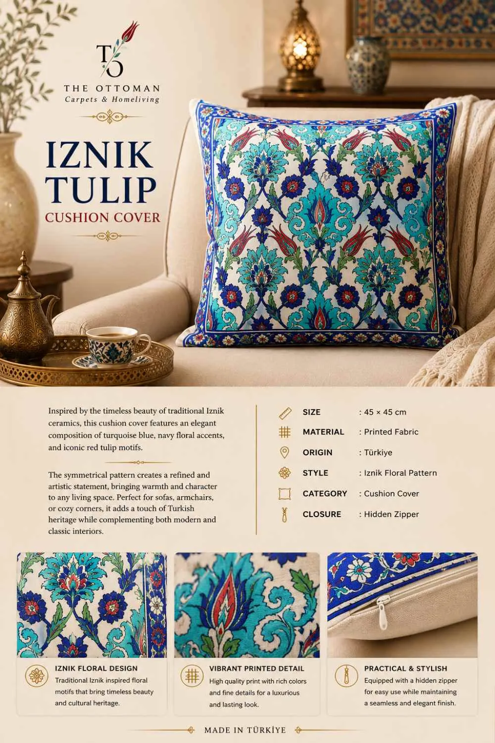 Iznik Tulip Cushion Cover