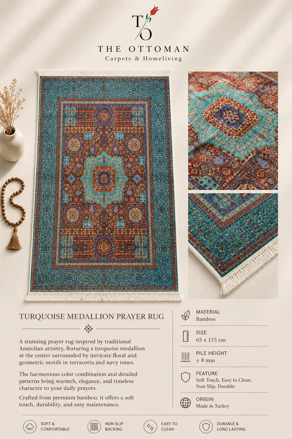 Turquoise Medallion Prayer Rug