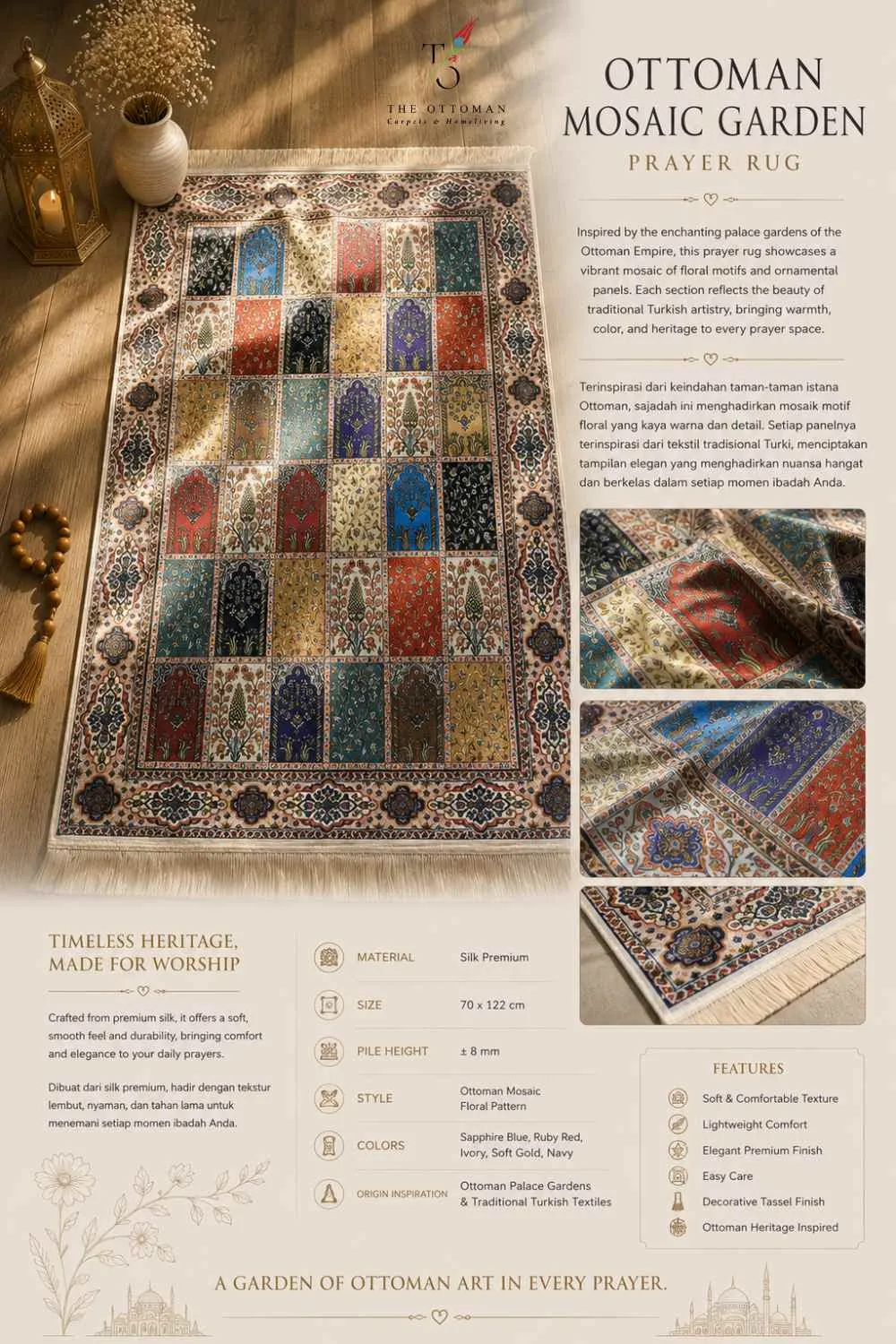 Ottoman Mosaic Garden Prayer Rug