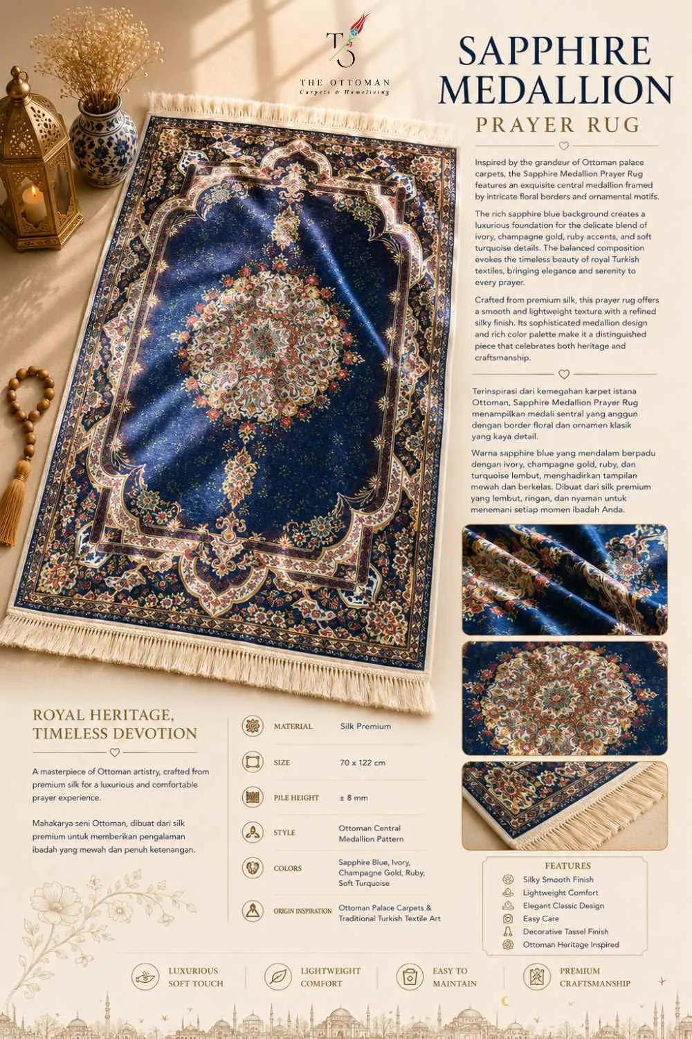 Sapphire Medallion Prayer Rug