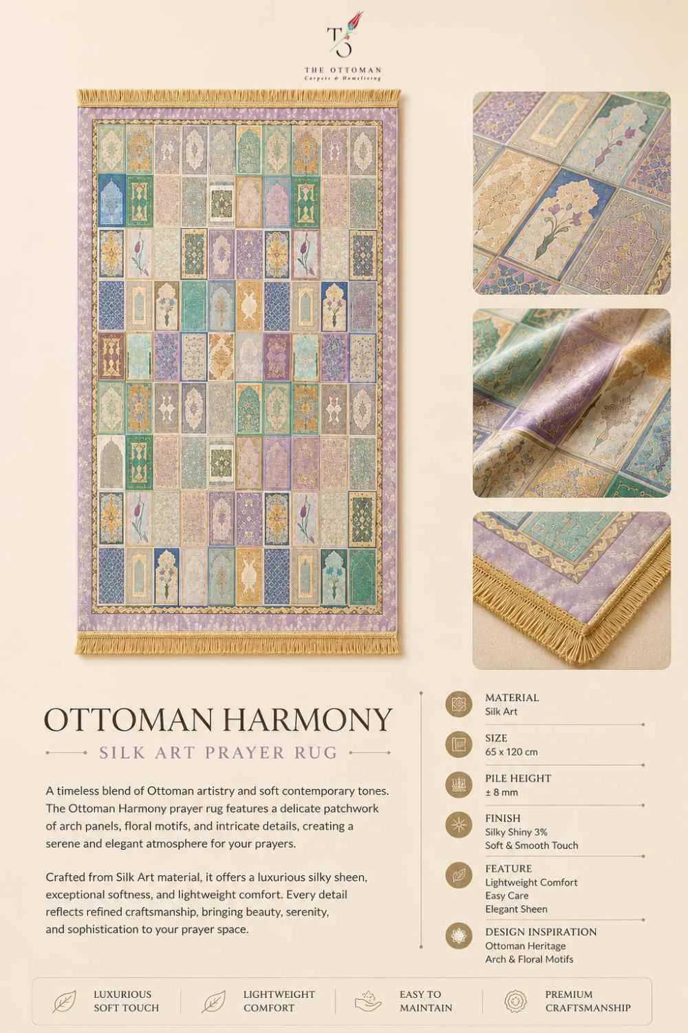 Ottoman Harmony Silk Art Prayer Rug