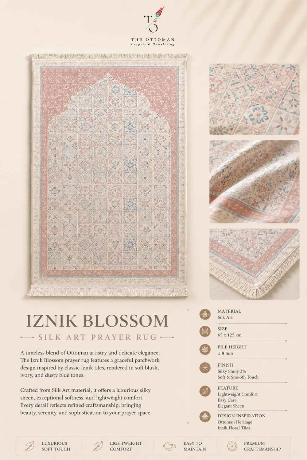 Iznik Blossom SIlk Art Prayer Rug