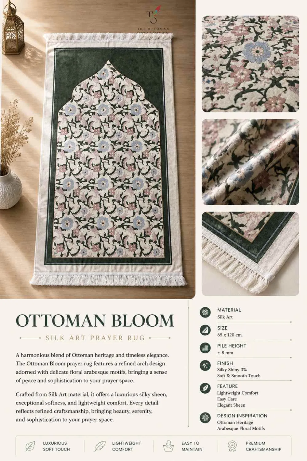 OTTOMAN BLOOM SILK ART PRAYER RUG