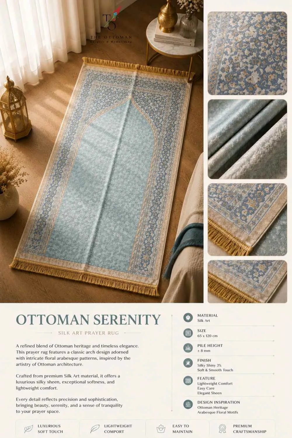 OTTOMAN SERENITY SILK ART PRAYER RUG