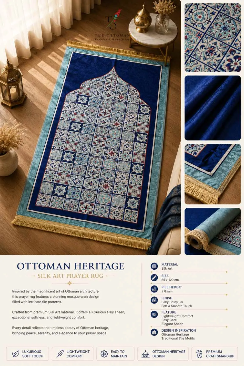 OTTOMAN HERITAGE SILK ART PRAEYER RUG