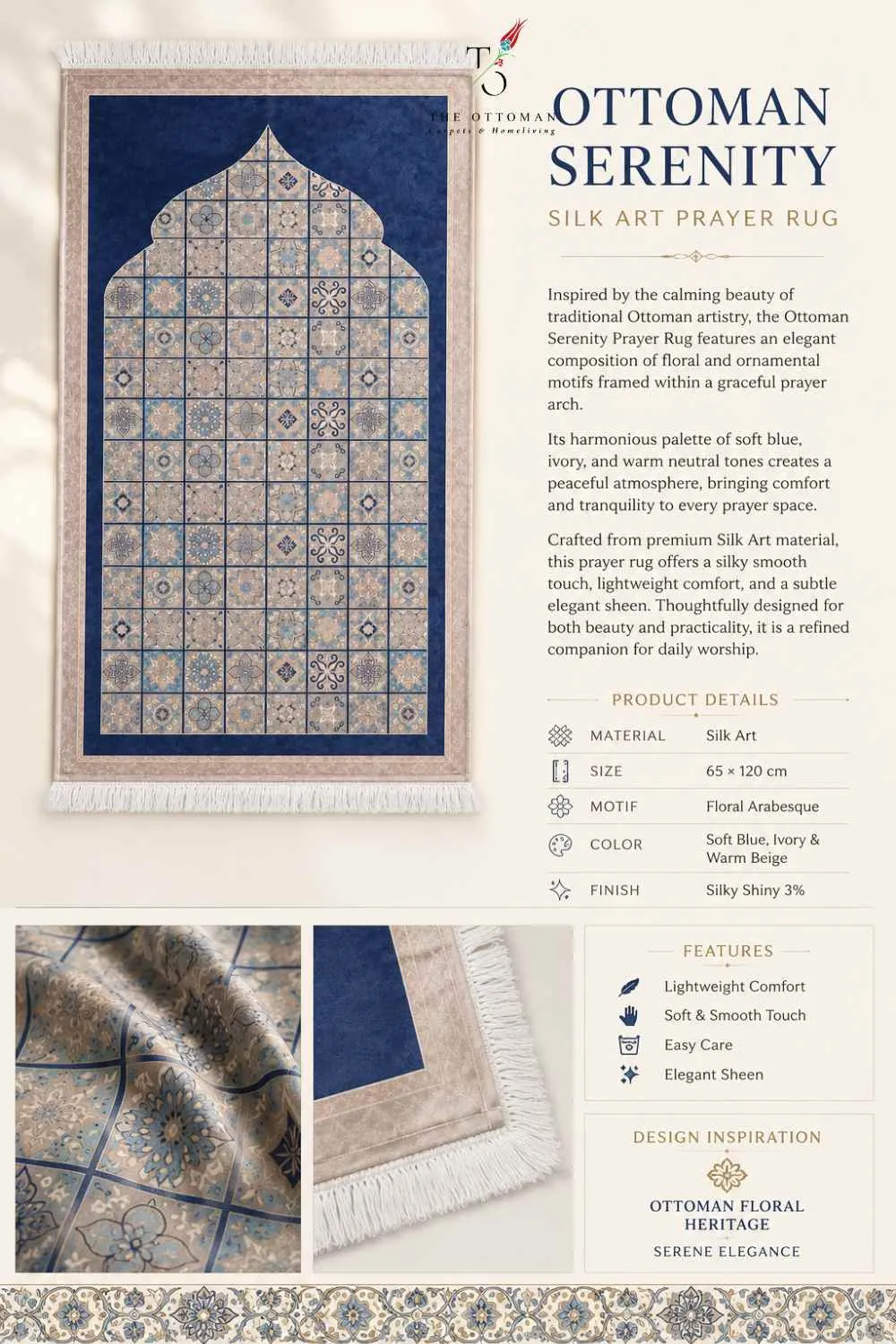 OTTOMAN SERENITY SILK ART PRAYER RUG