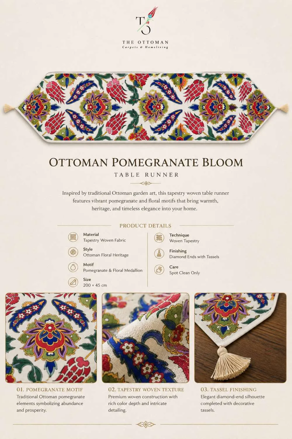 OTTOMAN POMEGRANATE BLOOM TABLE RUNNER