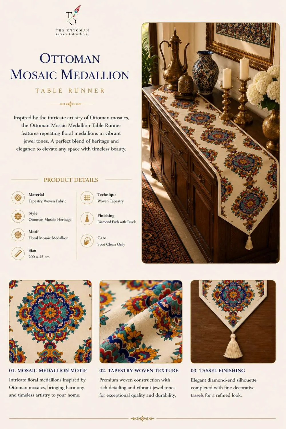 Ottoman Mosaic Medallion Table Runner