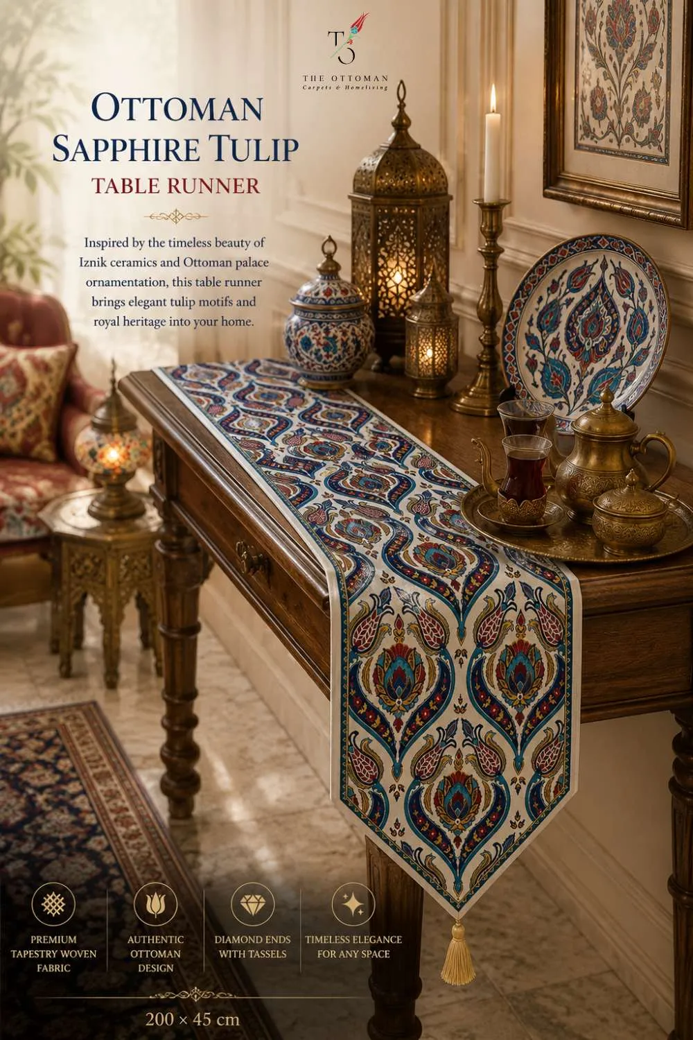 Ottoman Sapphire Tulip Table Runner