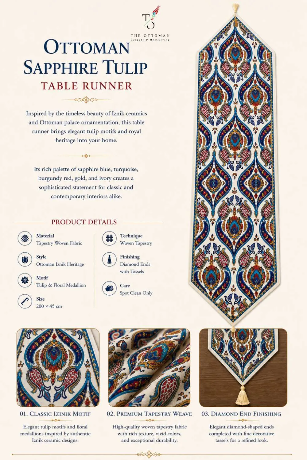 Ottoman Sapphire Tulip Table Runner