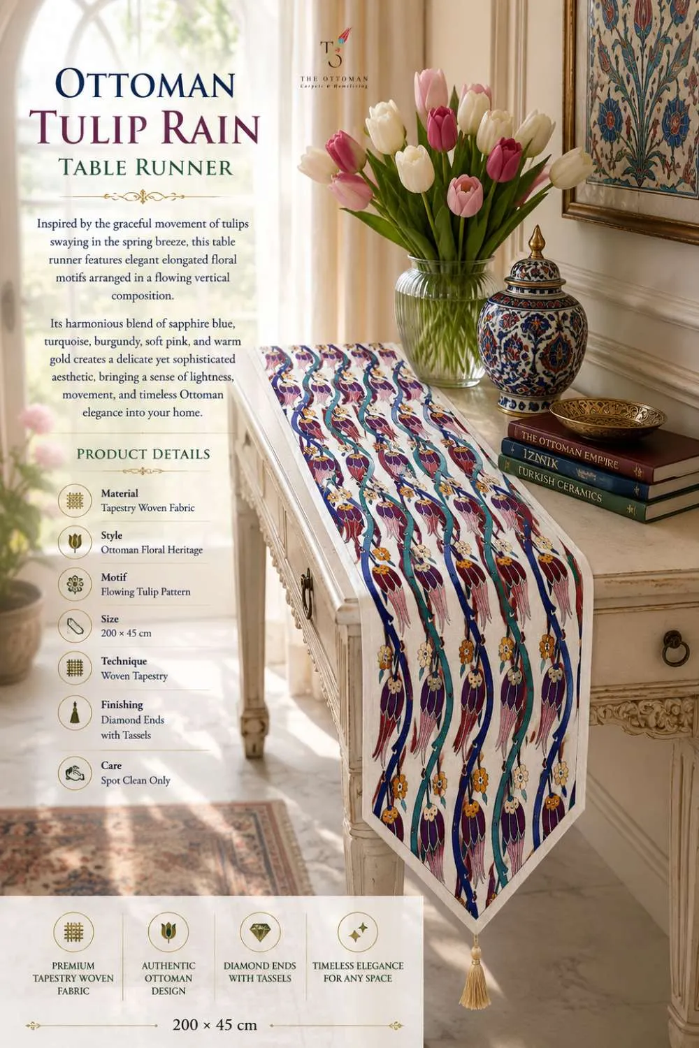 Ottoman Tulip Rain Table Runner