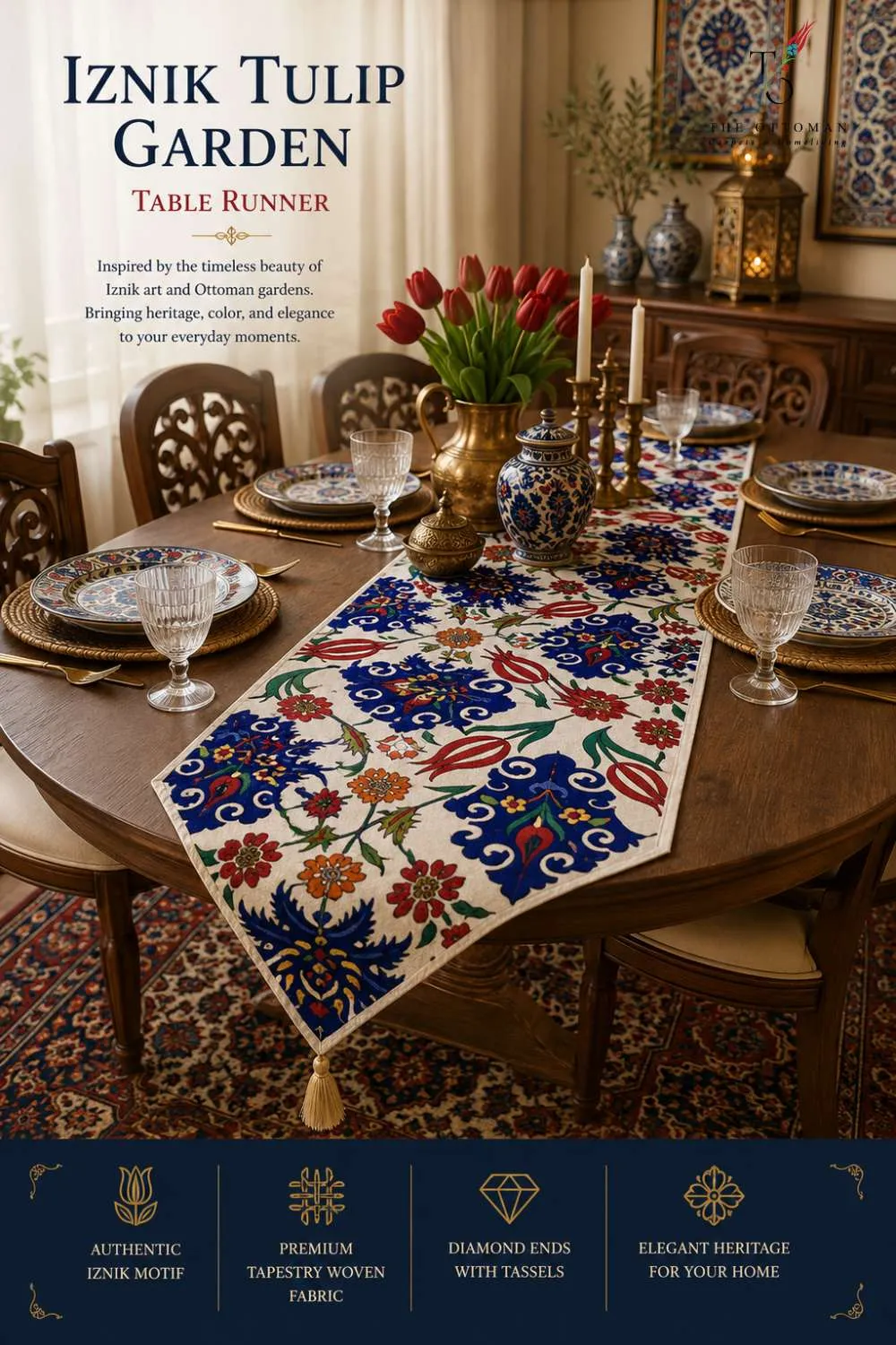 Iznik Tulip Garden Table Runner