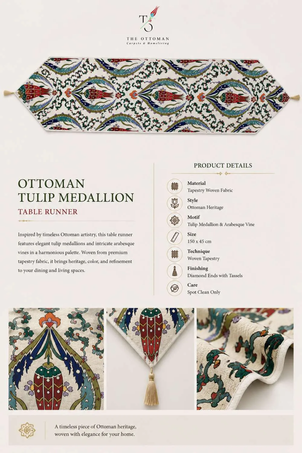 Ottoman Tulip Medallion Table Runner