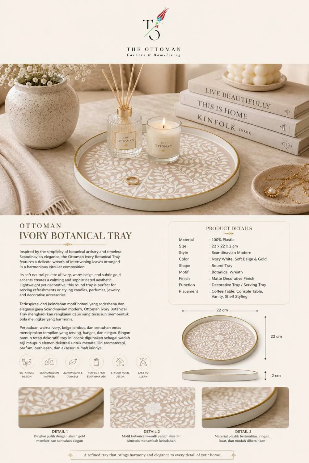 Ottoman Ivory Botanical Tray