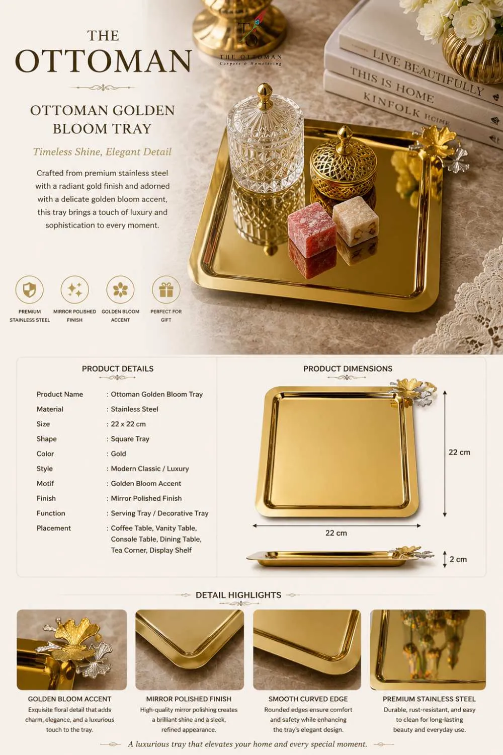 Ottoman Golden Bloom Tray