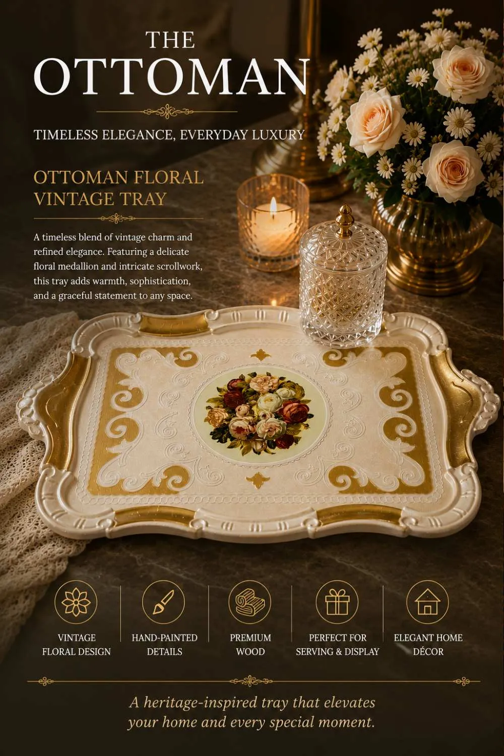 Ottoman Floral Vintage Tray