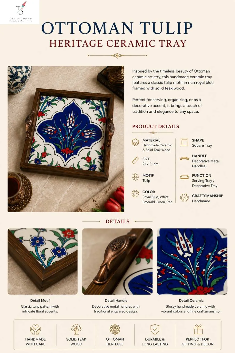 Ottoman Tulip Heritage Ceramic Tray