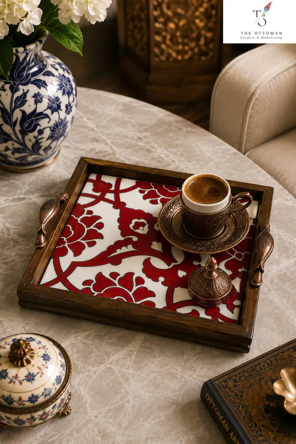 Ottoman Sapphire Floral Ceramic Serving Tray