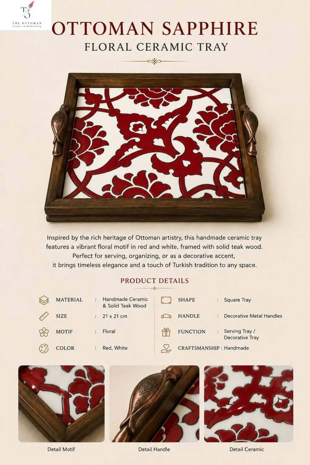 Ottoman Sapphire Floral Ceramic Serving Tray